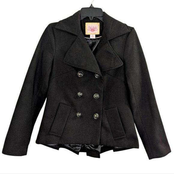 Pink Envelope Black Faux Wool Peacoat Dress Formal Jacket Womens S - Picture 1 of 5